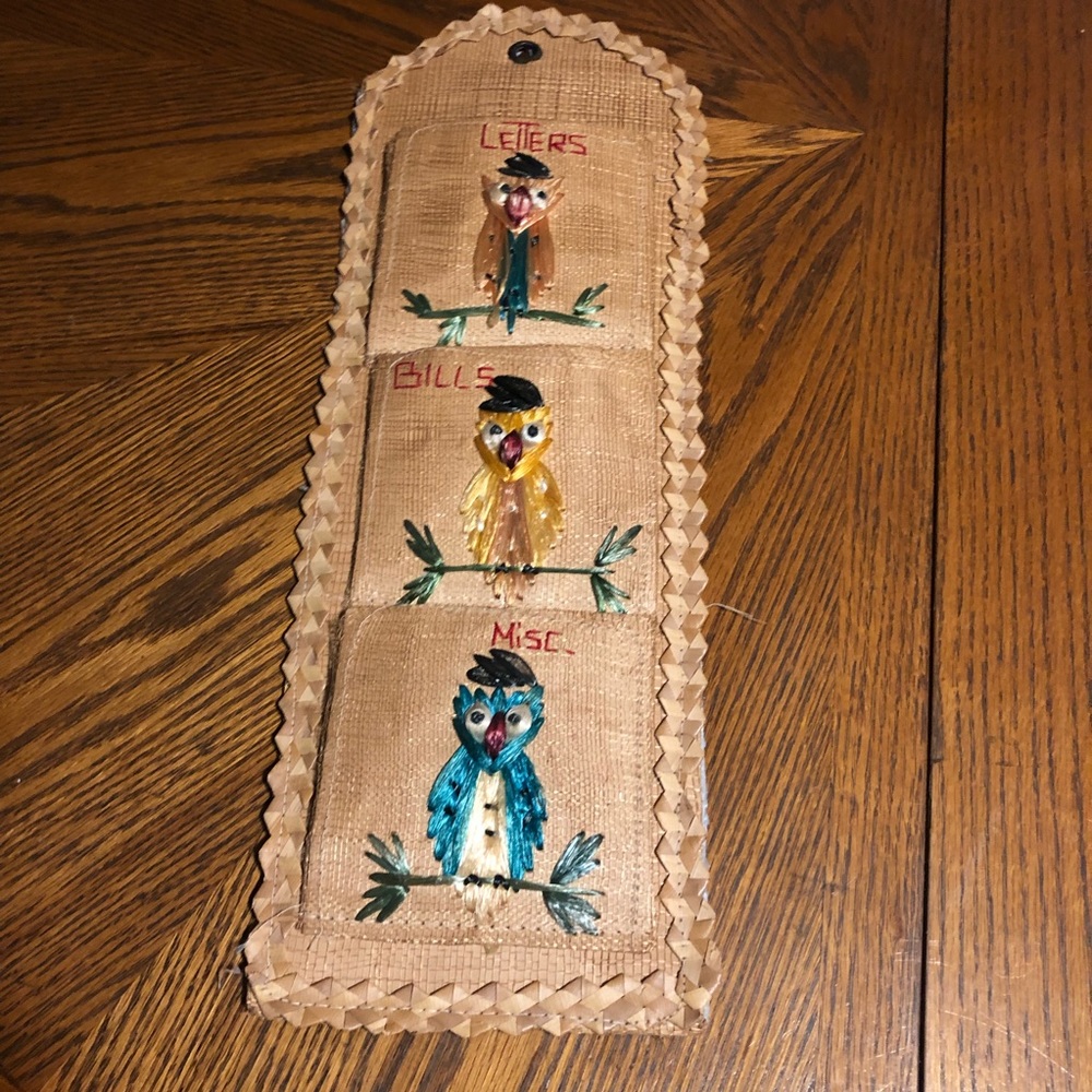 Vintage birds raffia letter holder wall hanging